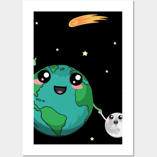 Earth And Moon Cute Uncle Halley Posters and Art